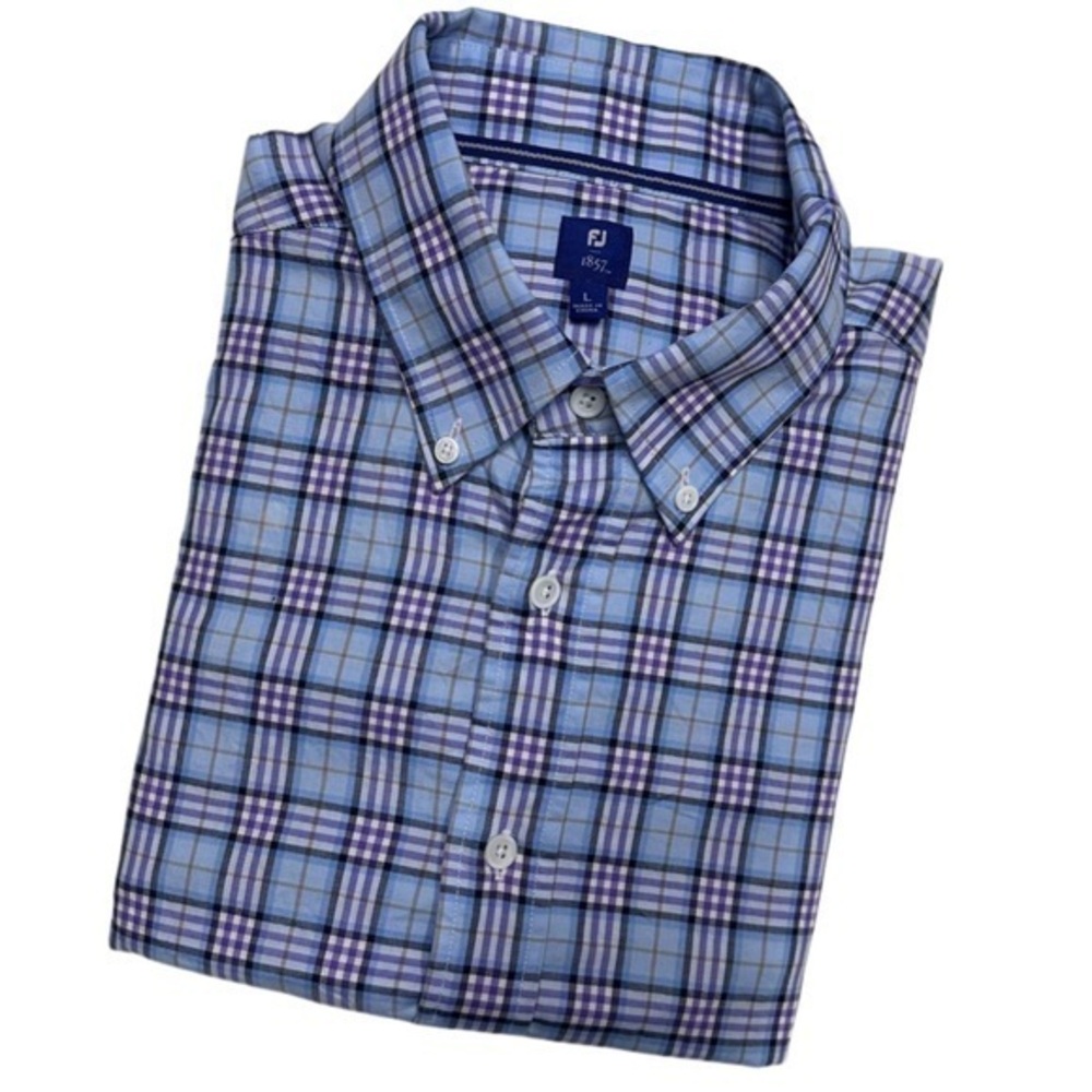 FootJoy 1857‎ Plaid Button Down Stretch Blue Purple Mens Large